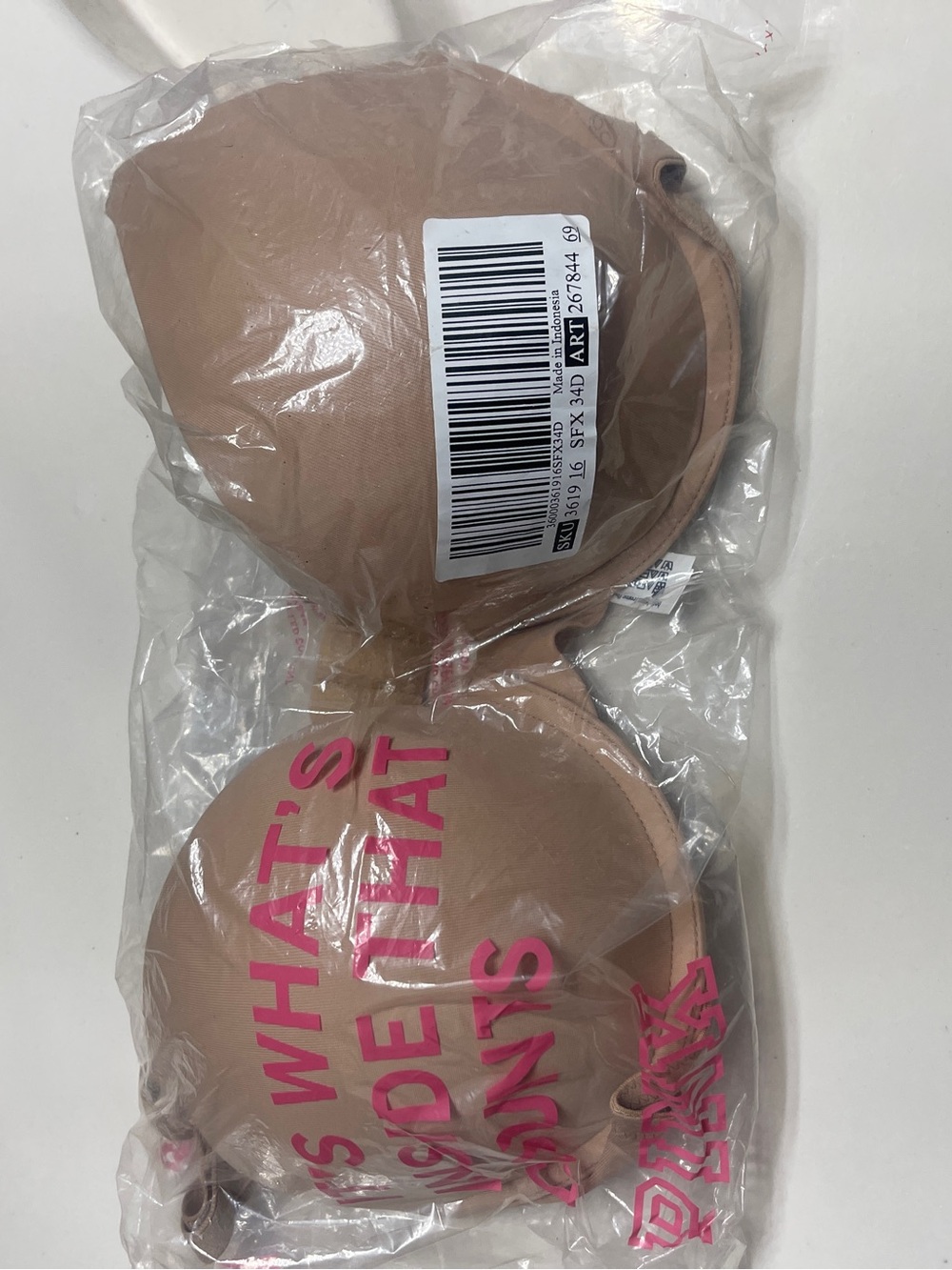 PINK Victoria's Secret Nude/Tan Push-Up Bra with Pink Logo